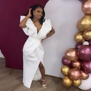 Puff Sleeve Scuba Dress- White